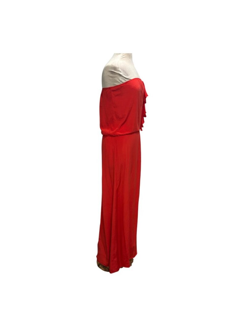 Karina Grimaldi 100% Silk Strapless Maxi Dress Red Ruffle Side Slit Size M USA - Picture 7 of 10
